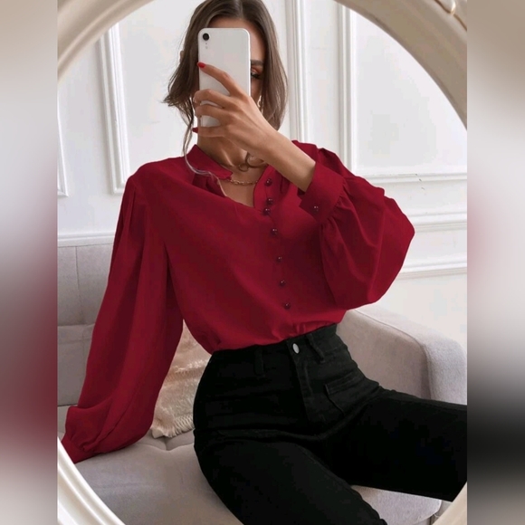 Bishop Sleeve Button Up Blouse - Picture 1 of 3